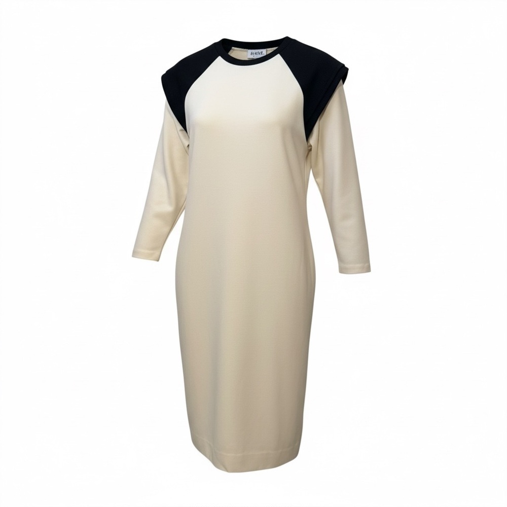Vintage 70s Toni Petite Dress 16P Black White Mod Colorblock Raglan Shoulder